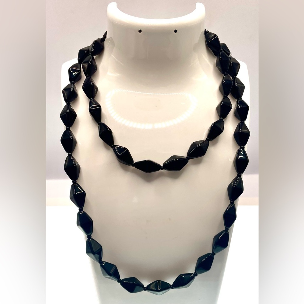 3 for $30 Vintage Strand of Shiny Black Glass Beaded Necklace Layering 30”